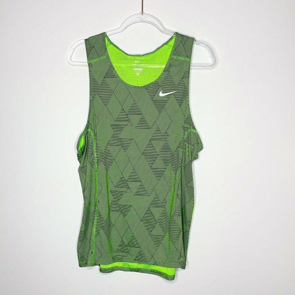 Nike Dri-Fit Tank Women L Neon Green Black Geometric Triangle Scoop Neck Active - Picture 2 of 6